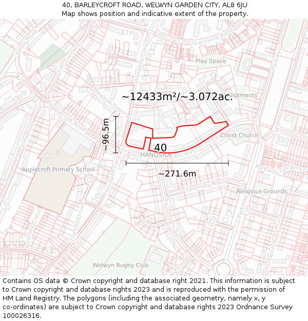 40, BARLEYCROFT ROAD, WELWYN GARDEN CITY, AL8 6JU: Plot and title map