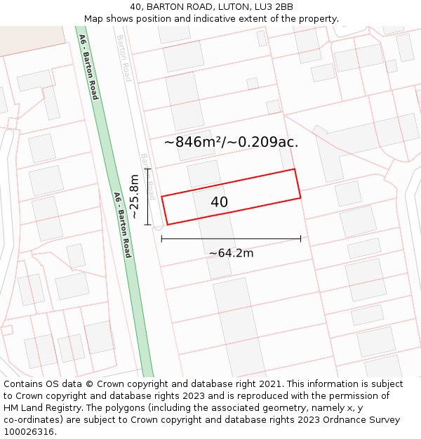 40, BARTON ROAD, LUTON, LU3 2BB: Plot and title map