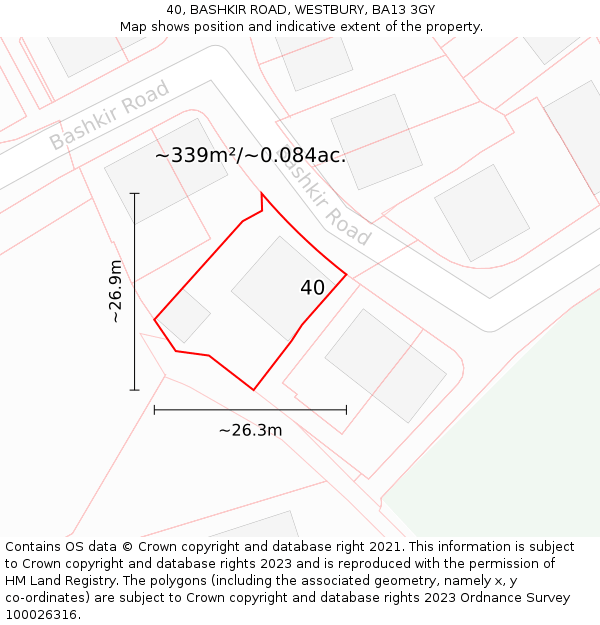 40, BASHKIR ROAD, WESTBURY, BA13 3GY: Plot and title map