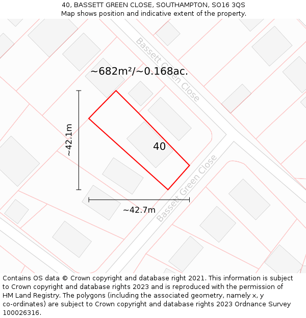40, BASSETT GREEN CLOSE, SOUTHAMPTON, SO16 3QS: Plot and title map