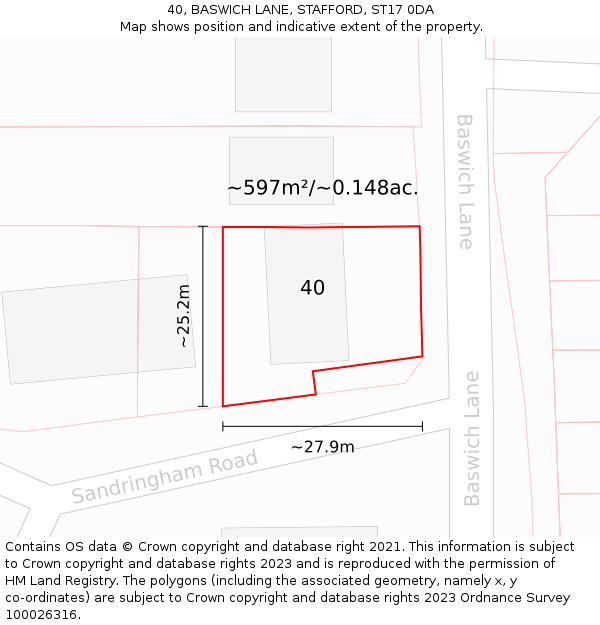 40, BASWICH LANE, STAFFORD, ST17 0DA: Plot and title map
