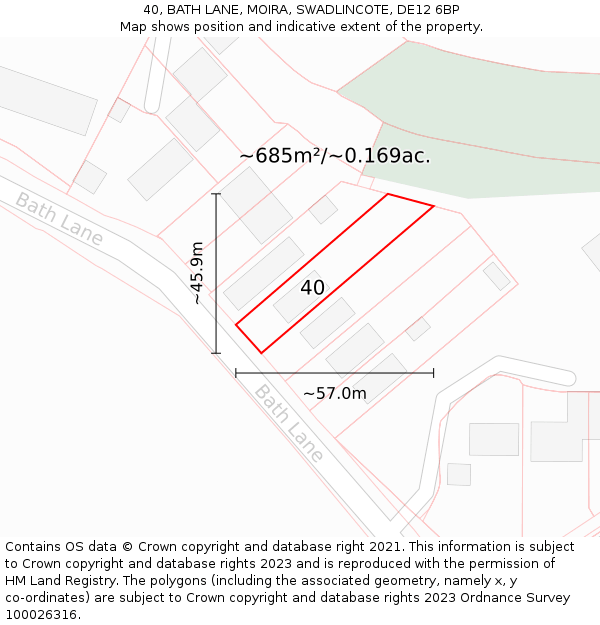 40, BATH LANE, MOIRA, SWADLINCOTE, DE12 6BP: Plot and title map