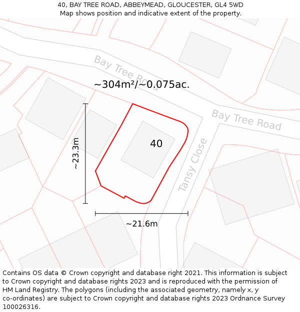 40, BAY TREE ROAD, ABBEYMEAD, GLOUCESTER, GL4 5WD: Plot and title map