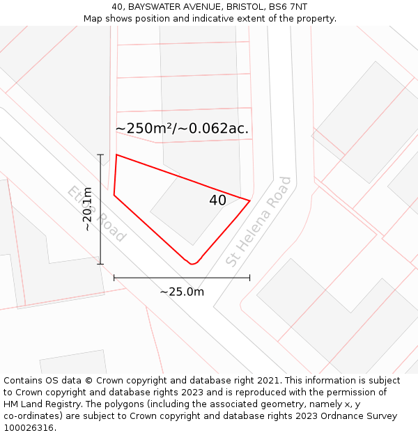 40, BAYSWATER AVENUE, BRISTOL, BS6 7NT: Plot and title map