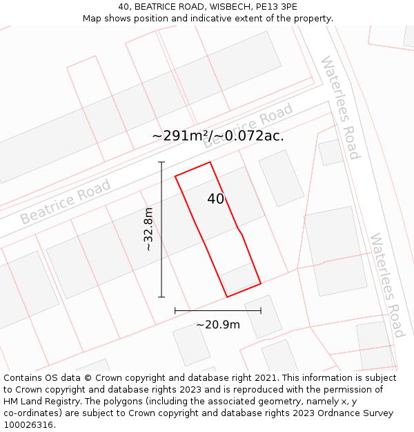 40, BEATRICE ROAD, WISBECH, PE13 3PE: Plot and title map