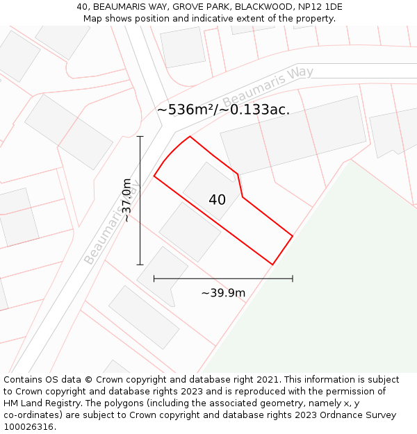 40, BEAUMARIS WAY, GROVE PARK, BLACKWOOD, NP12 1DE: Plot and title map