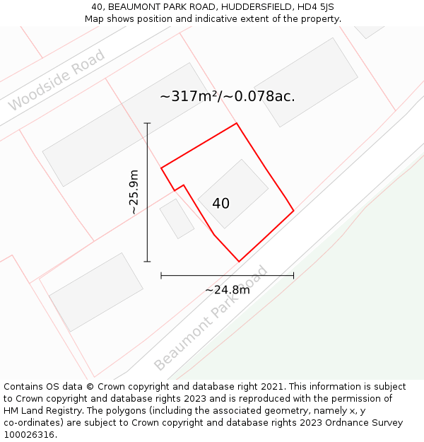 40, BEAUMONT PARK ROAD, HUDDERSFIELD, HD4 5JS: Plot and title map