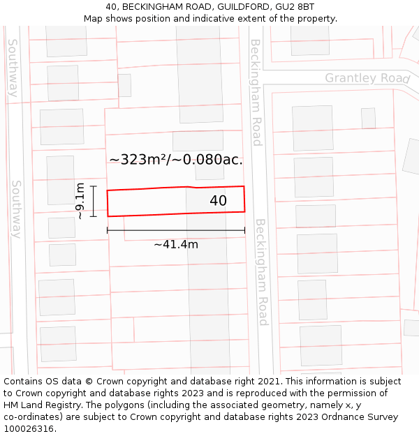 40, BECKINGHAM ROAD, GUILDFORD, GU2 8BT: Plot and title map