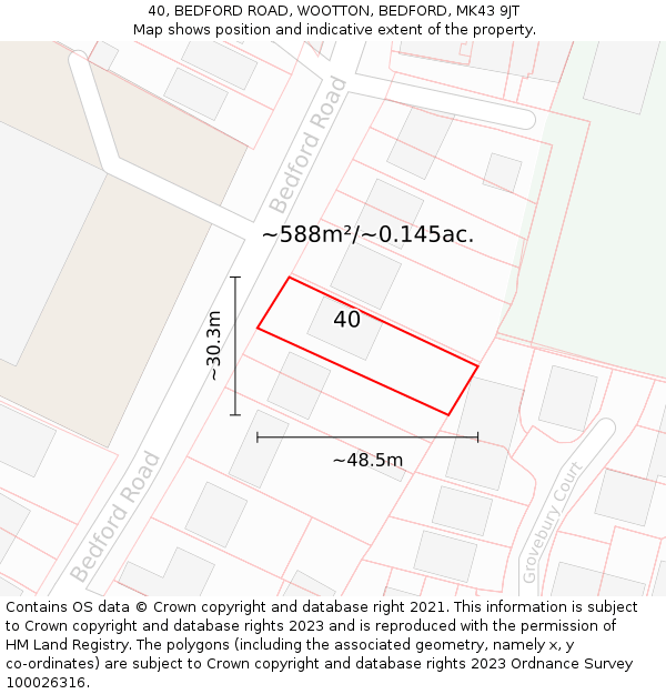 40, BEDFORD ROAD, WOOTTON, BEDFORD, MK43 9JT: Plot and title map