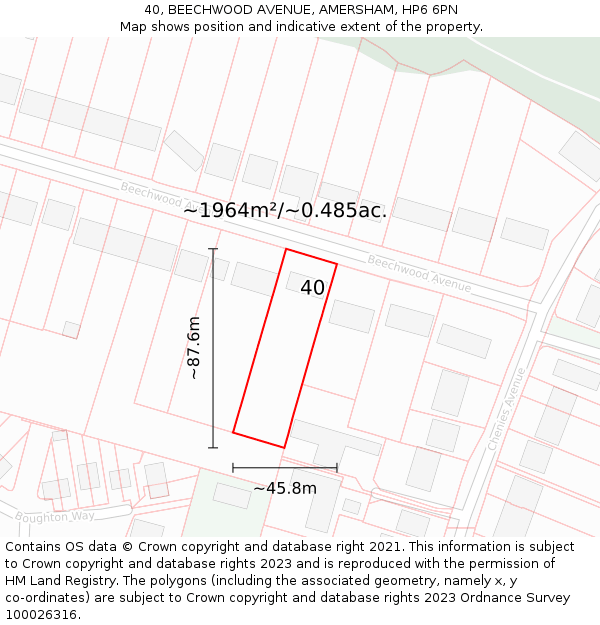 40, BEECHWOOD AVENUE, AMERSHAM, HP6 6PN: Plot and title map