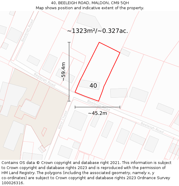 40, BEELEIGH ROAD, MALDON, CM9 5QH: Plot and title map