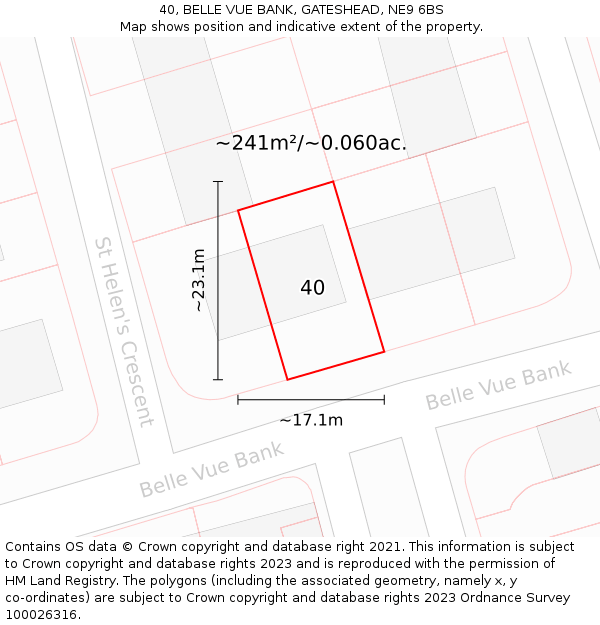 40, BELLE VUE BANK, GATESHEAD, NE9 6BS: Plot and title map