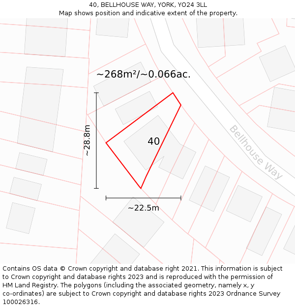 40, BELLHOUSE WAY, YORK, YO24 3LL: Plot and title map