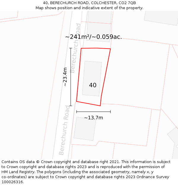 40, BERECHURCH ROAD, COLCHESTER, CO2 7QB: Plot and title map