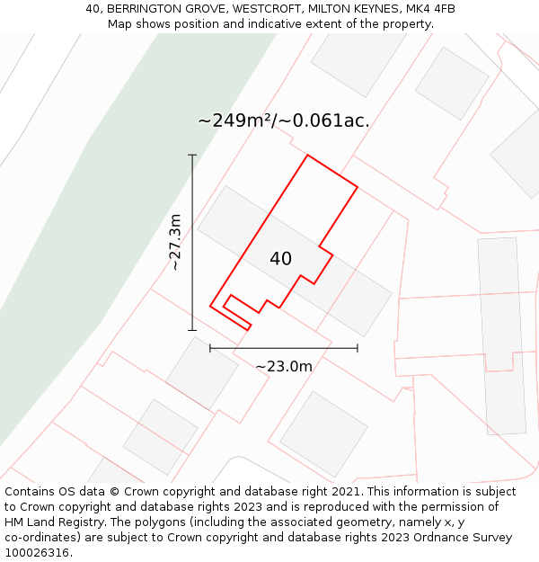 40, BERRINGTON GROVE, WESTCROFT, MILTON KEYNES, MK4 4FB: Plot and title map