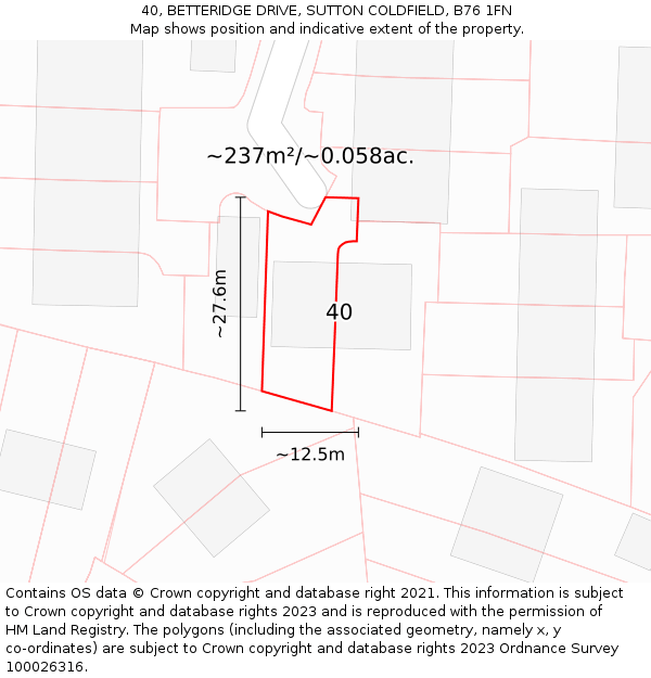 40, BETTERIDGE DRIVE, SUTTON COLDFIELD, B76 1FN: Plot and title map