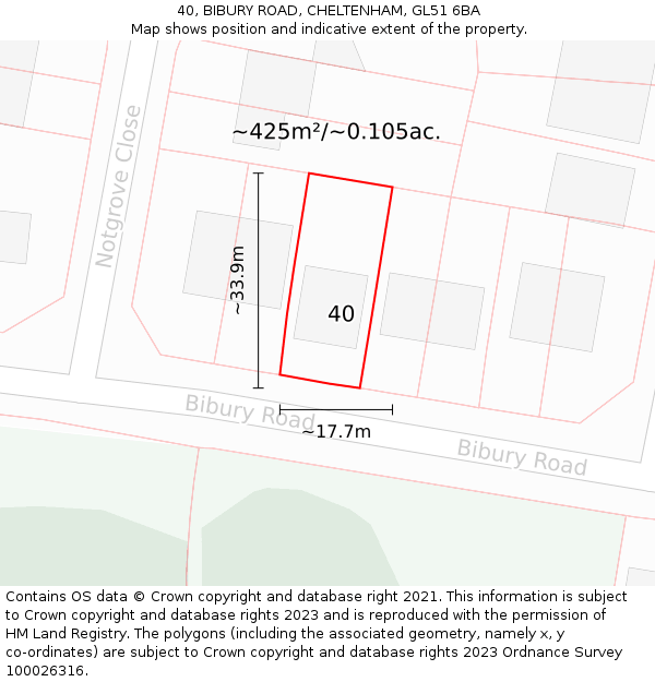 40, BIBURY ROAD, CHELTENHAM, GL51 6BA: Plot and title map