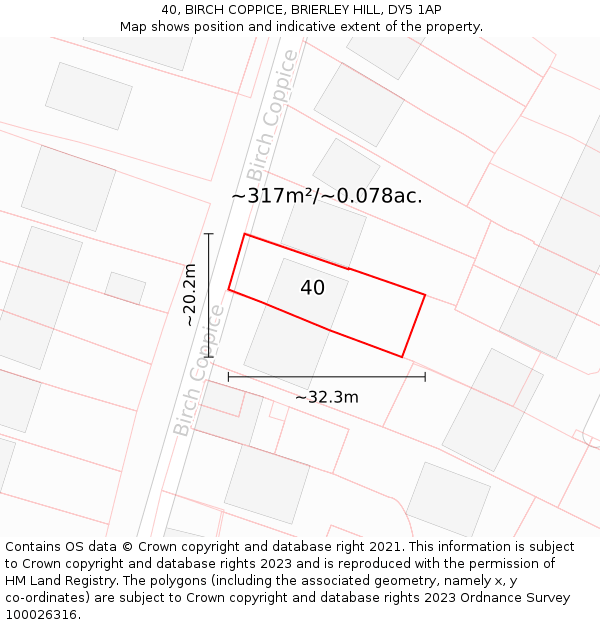 40, BIRCH COPPICE, BRIERLEY HILL, DY5 1AP: Plot and title map