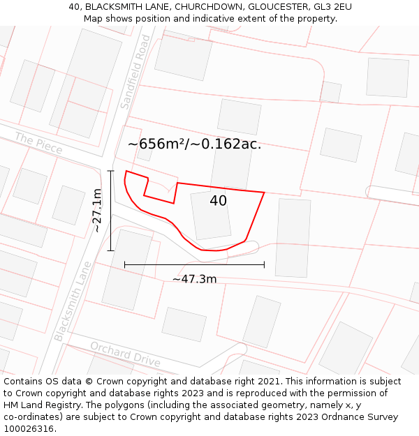 40, BLACKSMITH LANE, CHURCHDOWN, GLOUCESTER, GL3 2EU: Plot and title map