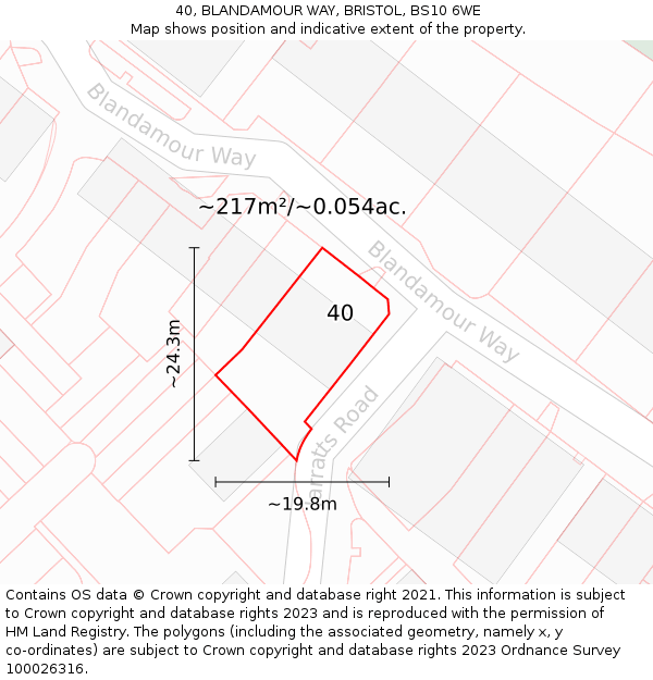 40, BLANDAMOUR WAY, BRISTOL, BS10 6WE: Plot and title map