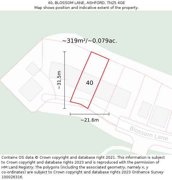 40, BLOSSOM LANE, ASHFORD, TN25 4GE: Plot and title map