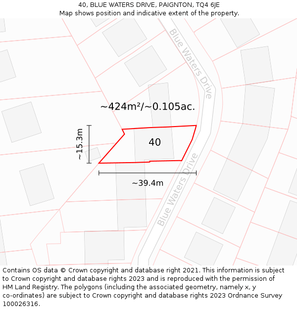 40, BLUE WATERS DRIVE, PAIGNTON, TQ4 6JE: Plot and title map