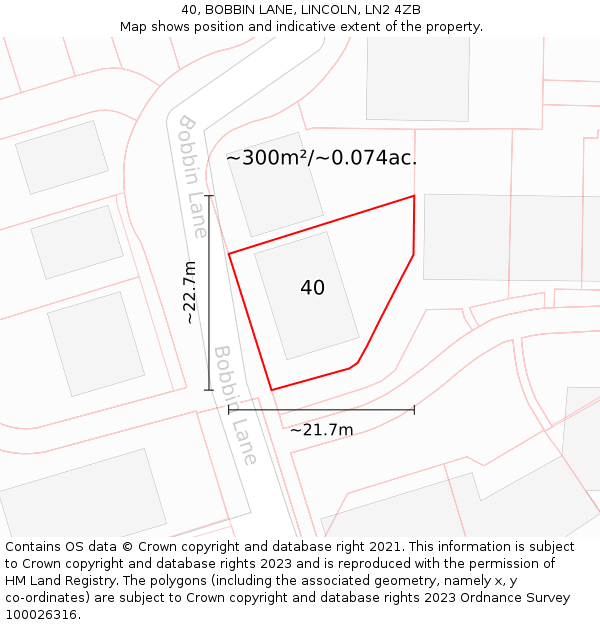 40, BOBBIN LANE, LINCOLN, LN2 4ZB: Plot and title map