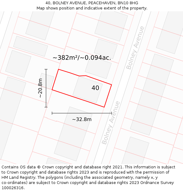 40, BOLNEY AVENUE, PEACEHAVEN, BN10 8HG: Plot and title map