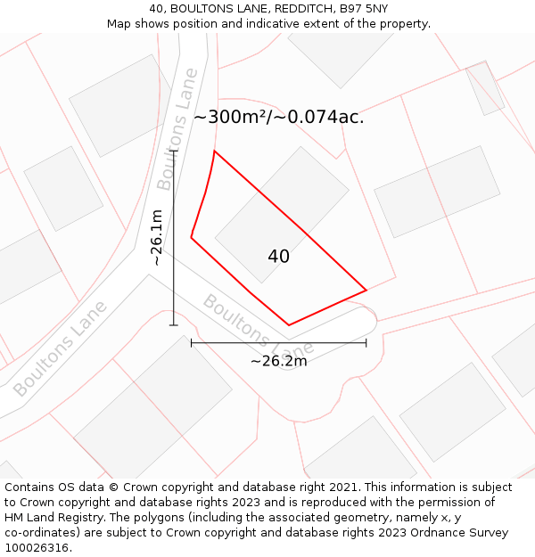 40, BOULTONS LANE, REDDITCH, B97 5NY: Plot and title map