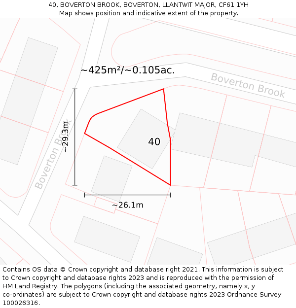 40, BOVERTON BROOK, BOVERTON, LLANTWIT MAJOR, CF61 1YH: Plot and title map