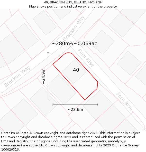 40, BRACKEN WAY, ELLAND, HX5 9QH: Plot and title map