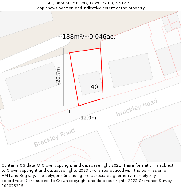 40, BRACKLEY ROAD, TOWCESTER, NN12 6DJ: Plot and title map