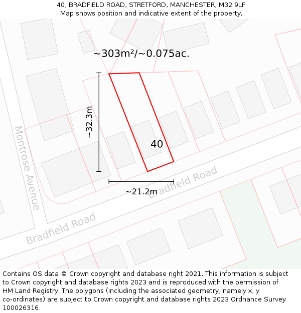 40, BRADFIELD ROAD, STRETFORD, MANCHESTER, M32 9LF: Plot and title map