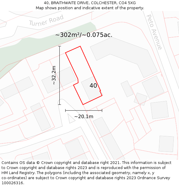 40, BRAITHWAITE DRIVE, COLCHESTER, CO4 5XG: Plot and title map