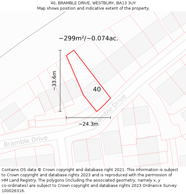 40, BRAMBLE DRIVE, WESTBURY, BA13 3UY: Plot and title map