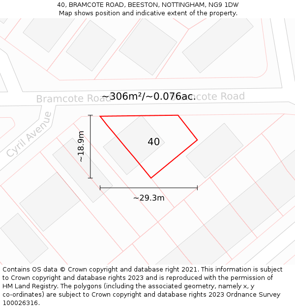 40, BRAMCOTE ROAD, BEESTON, NOTTINGHAM, NG9 1DW: Plot and title map