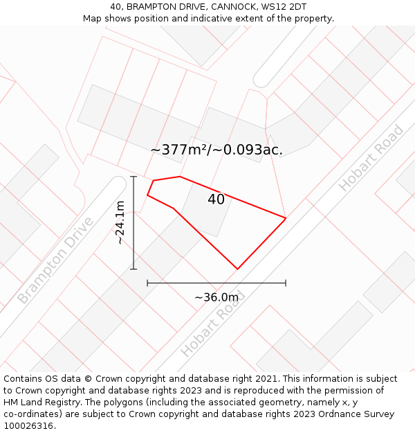 40, BRAMPTON DRIVE, CANNOCK, WS12 2DT: Plot and title map