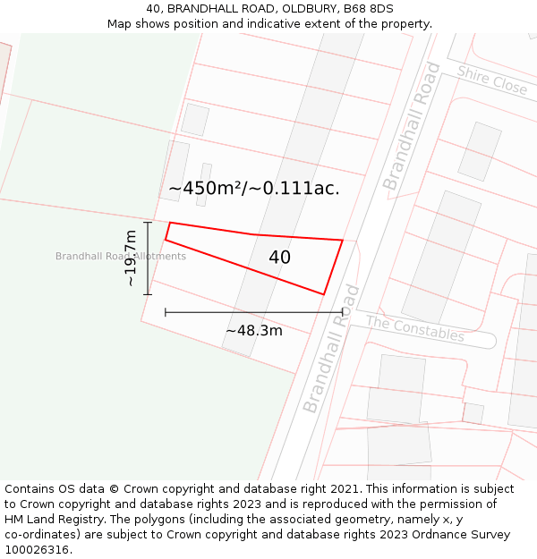 40, BRANDHALL ROAD, OLDBURY, B68 8DS: Plot and title map