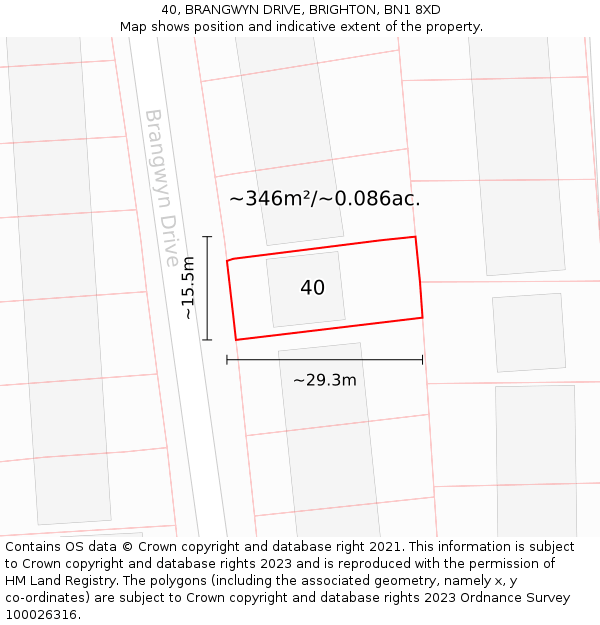 40, BRANGWYN DRIVE, BRIGHTON, BN1 8XD: Plot and title map