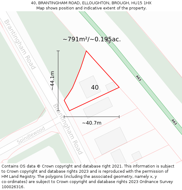 40, BRANTINGHAM ROAD, ELLOUGHTON, BROUGH, HU15 1HX: Plot and title map