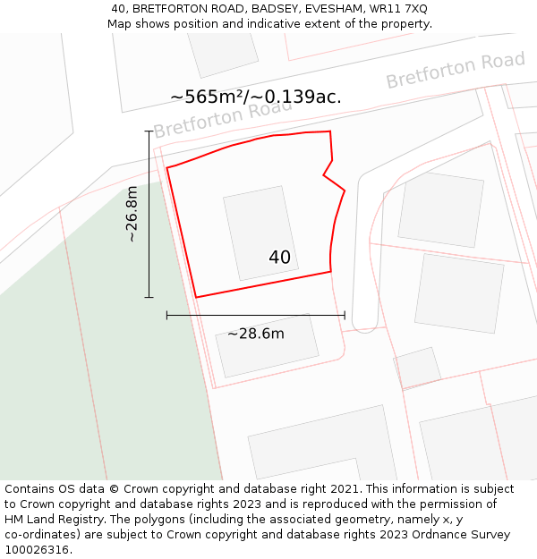 40, BRETFORTON ROAD, BADSEY, EVESHAM, WR11 7XQ: Plot and title map