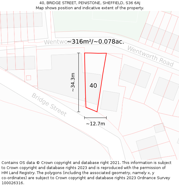 40, BRIDGE STREET, PENISTONE, SHEFFIELD, S36 6AJ: Plot and title map