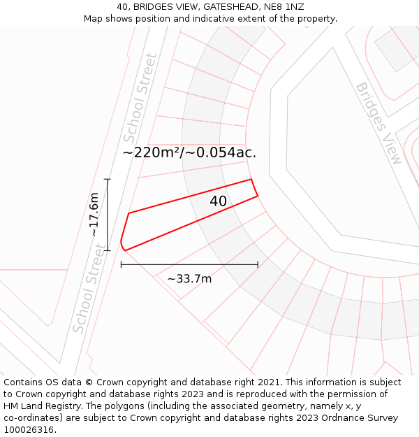 40, BRIDGES VIEW, GATESHEAD, NE8 1NZ: Plot and title map