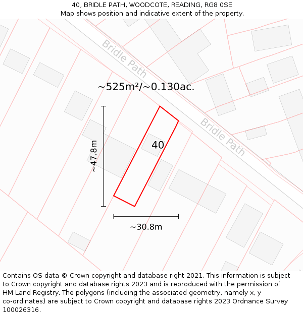 40, BRIDLE PATH, WOODCOTE, READING, RG8 0SE: Plot and title map