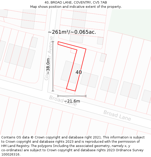 40, BROAD LANE, COVENTRY, CV5 7AB: Plot and title map