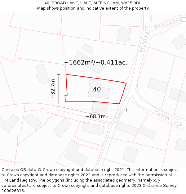 40, BROAD LANE, HALE, ALTRINCHAM, WA15 0DH: Plot and title map