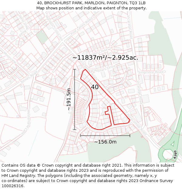 40, BROCKHURST PARK, MARLDON, PAIGNTON, TQ3 1LB: Plot and title map