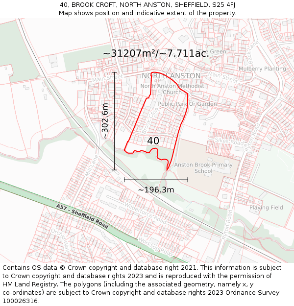 40, BROOK CROFT, NORTH ANSTON, SHEFFIELD, S25 4FJ: Plot and title map