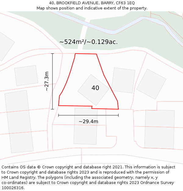 40, BROOKFIELD AVENUE, BARRY, CF63 1EQ: Plot and title map