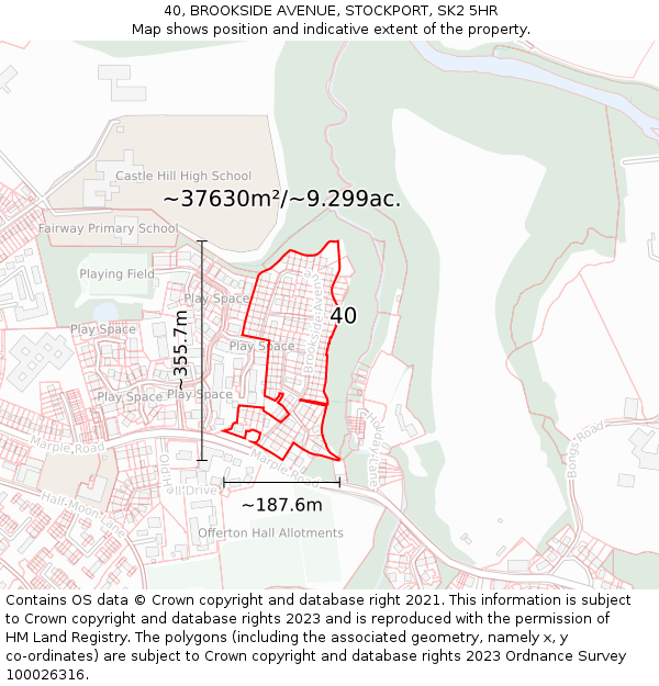 40, BROOKSIDE AVENUE, STOCKPORT, SK2 5HR: Plot and title map